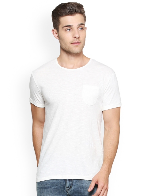 

People Men White Solid Round Neck T-shirt