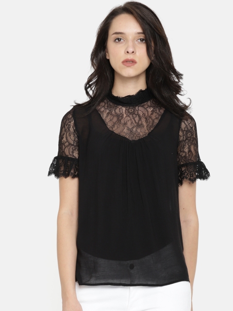 

Vero Moda Women Black Solid Lace Top