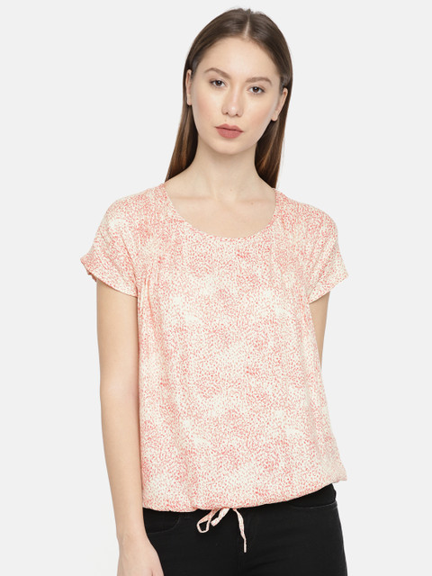 

Vero Moda Women Peach-Coloured & Cream-Coloured Printed Regular Top