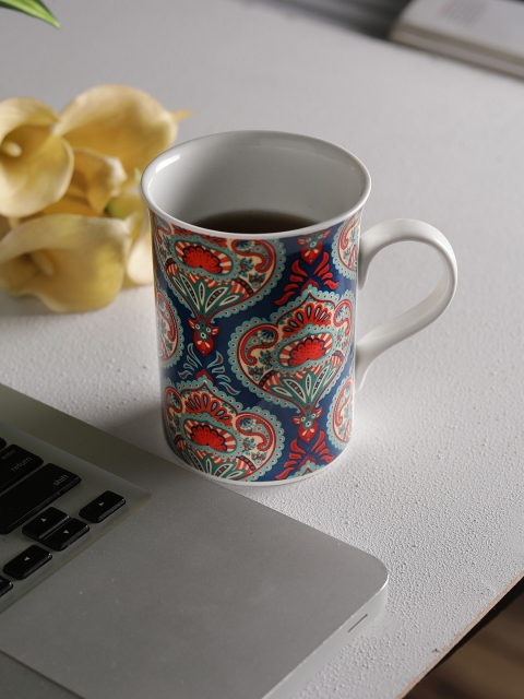 

CLAY CRAFT Navy Blue 4-Pieces Printed Bone China Cups Set