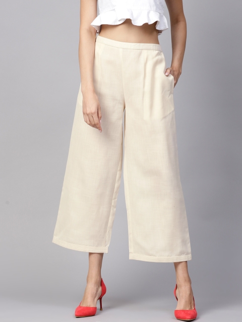 

GERUA Women Off-White Straight Solid Cropped Palazzos