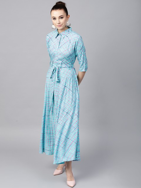 

GERUA Women Blue Checked Maxi Dress