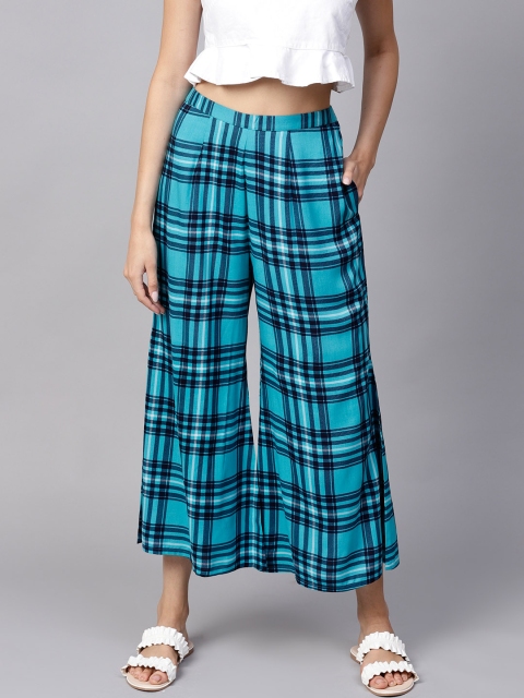 

GERUA Women Blue Checked Wide Leg Palazzos