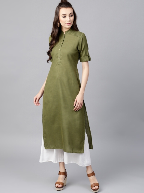 

GERUA Women Olive Green Solid Straight Kurta