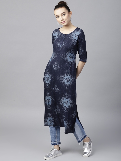 

GERUA Women Blue Printed Straight Kurta