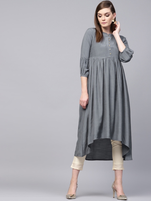 

GERUA Women Grey Solid High-Low A-Line Kurta
