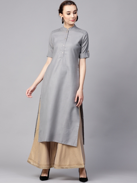 

GERUA Women Grey Solid Straight Kurta