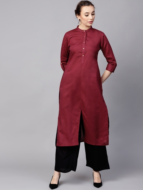 

GERUA Women Maroon Solid Straight Kurta
