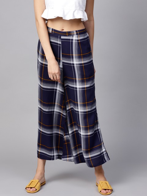 

GERUA Women Navy Blue & White Checked Wide Leg Palazzos