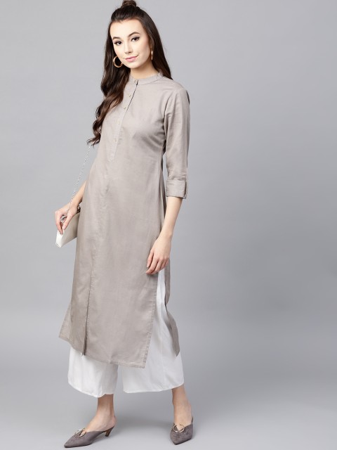 

GERUA Women Grey Solid Straight Kurta