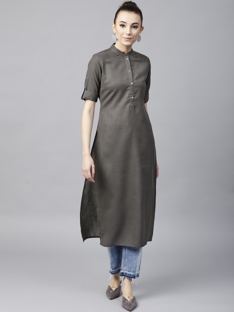 

GERUA Women Charcoal Grey Solid Straight Kurta