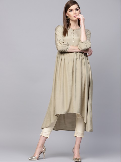 

GERUA Women Olive Green Solid High-Low A-Line Kurta