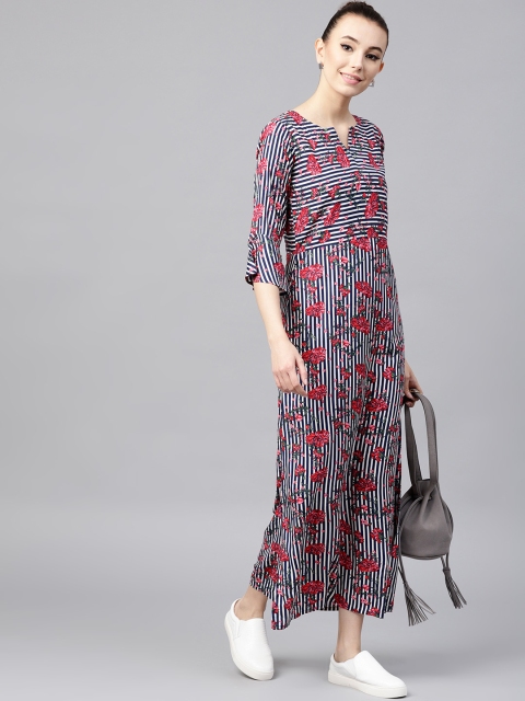 

GERUA Women Navy Blue & White Floral Print Maxi Dress