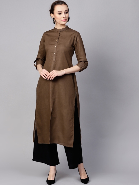 

GERUA Women Brown Solid Straight Kurta