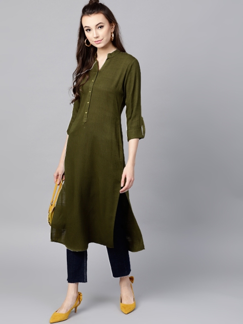 

GERUA Women Olive Green Solid Straight Kurta