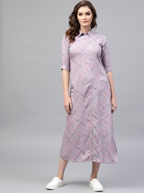 

GERUA Women Grey & Pink Checked A-Line Dress