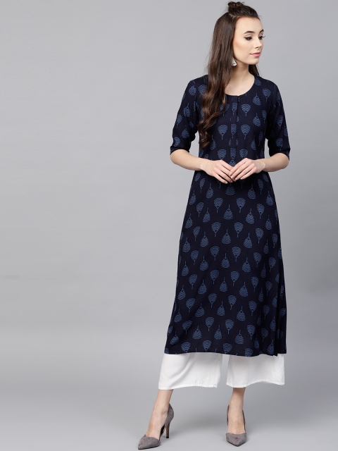 

GERUA Women Navy Printed A-Line Kurta, Blue