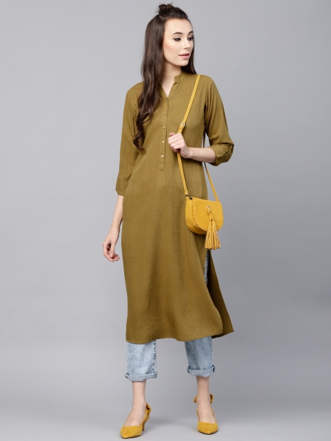 

GERUA Women Olive Green Solid Straight Kurta