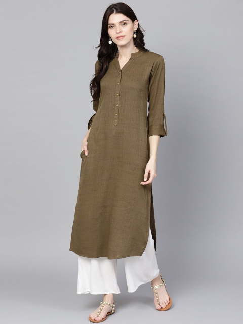 

GERUA Women Olive Brown Solid Straight Kurta