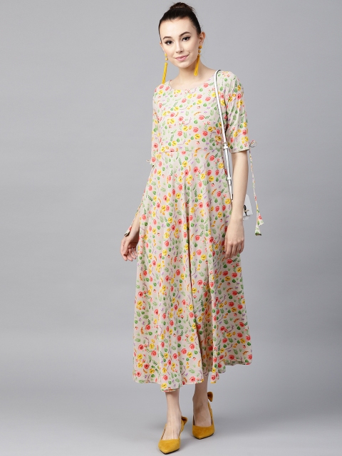 

GERUA Women Cream-Coloured Floral Print Maxi Dress