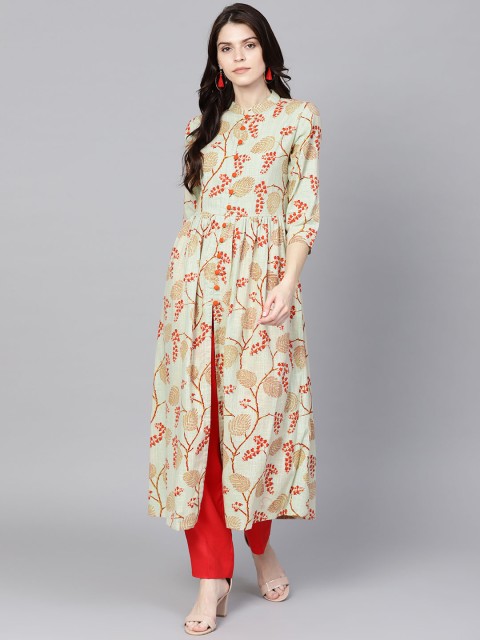 

GERUA Women Beige Printed A-Line Kurta