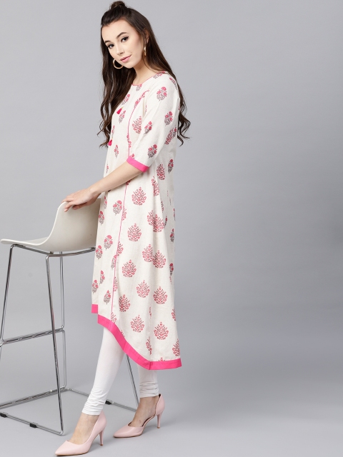 

GERUA Women Off-White & Pink Printed A-Line Kurta