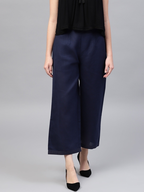 

GERUA Women Navy Solid Wide Leg Palazzos, Navy blue