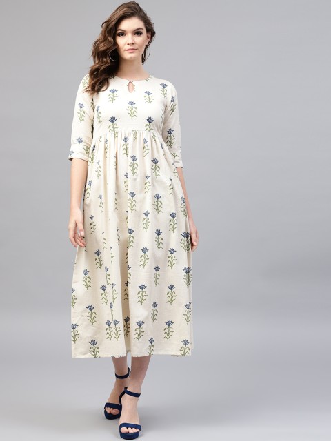 

GERUA Women Off-White & Blue Printed Empire Dress