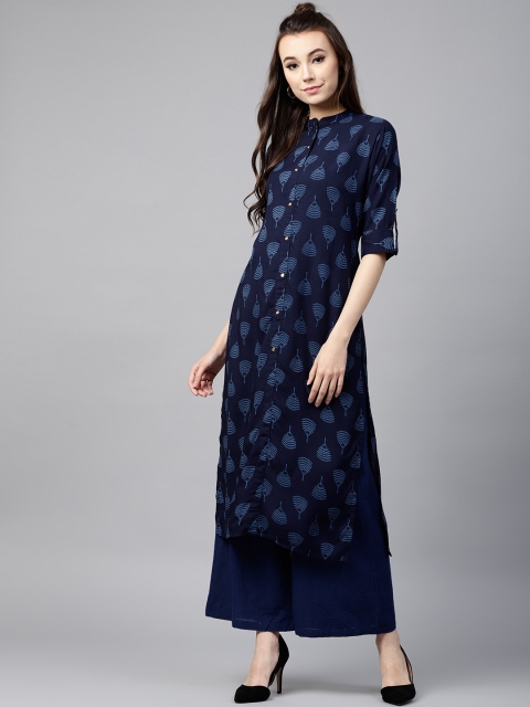 

GERUA Women Navy Printed Straight Kurta, Blue