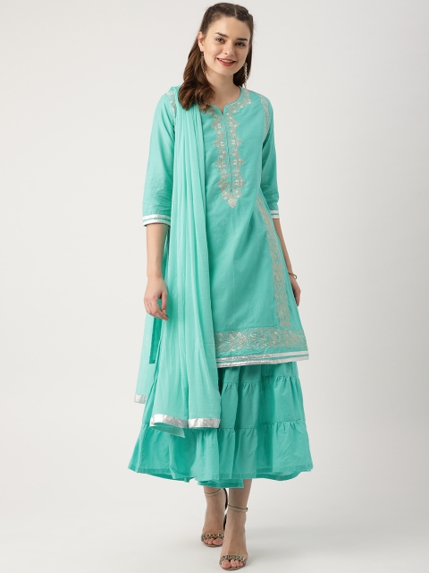 

IMARA Women Blue Embroidered Kurta with Sharara & Dupatta