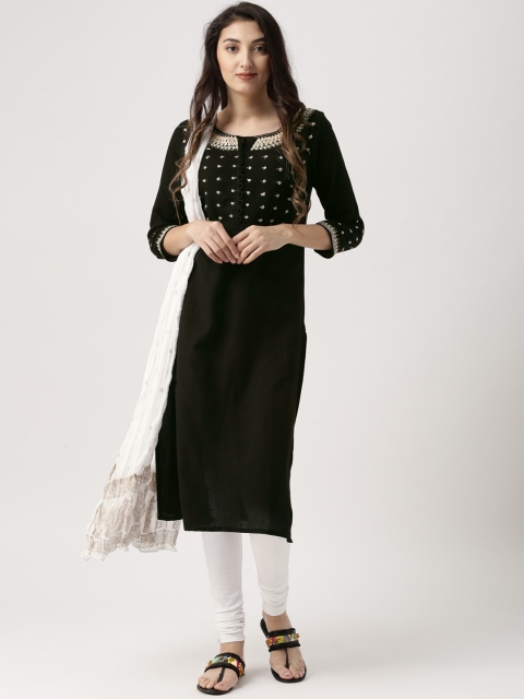 

IMARA Women Black & White Embroidered Kurta with Churidar & Dupatta