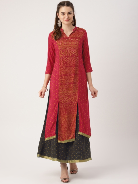 

IMARA Women Red & Brown Printed Kurta with Skirt