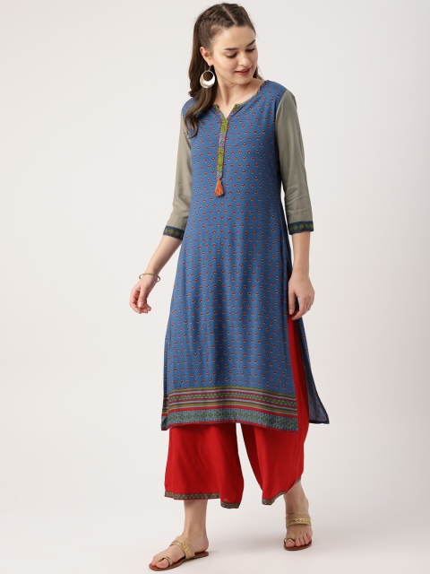 

IMARA Women Blue & Red Printed Kurta with Palazzos