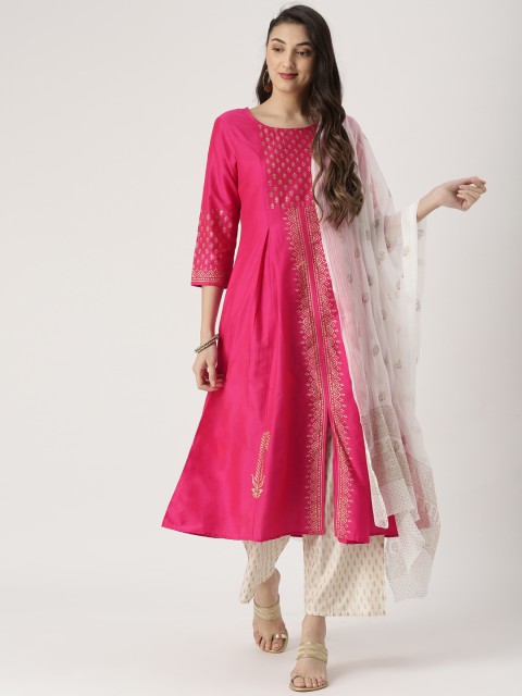 

IMARA Women Pink & Off-White Printed Kurta with Palazzo & Dupatta