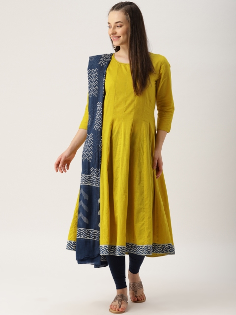 

IMARA Women Yellow & Blue Solid Kurta with Pyjamas & Dupatta