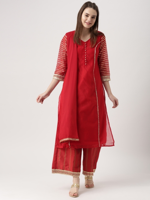 

IMARA Women Red & Solid Kurta with Palazzos & Dupatta