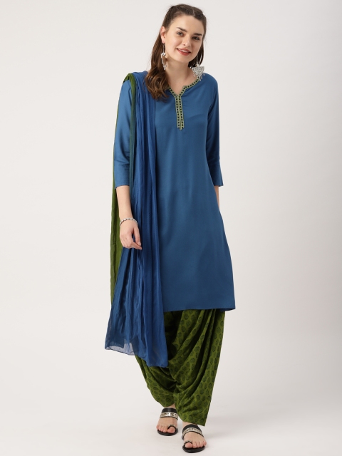 

IMARA Women Blue & Green Solid Kurta with Patiala & Dupatta