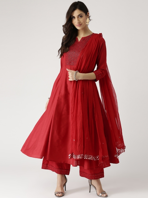 

IMARA Women Red & Yoke Design Kurta with Palazzos with Dupatta