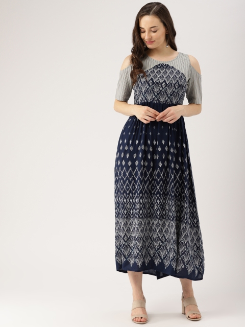 

IMARA Women Navy Blue Printed Maxi Dress