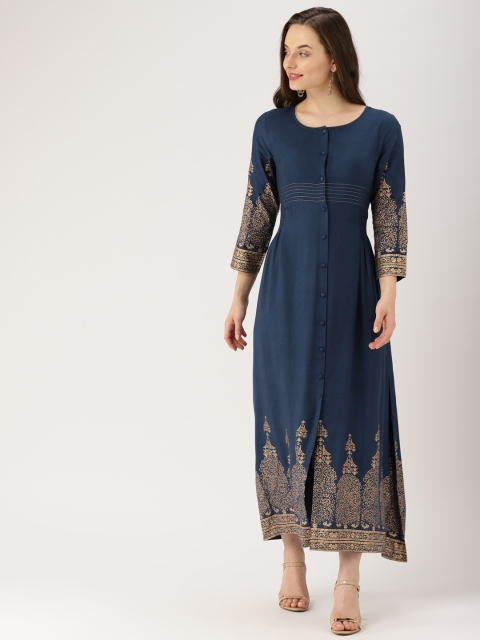 

IMARA Women Blue Printed Maxi Dress