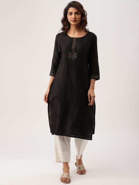 

IMARA Women Black Embellished Straight Kurta