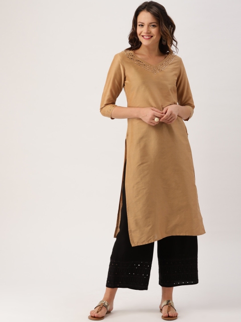 

IMARA Women Beige Yoke Design Straight Kurta