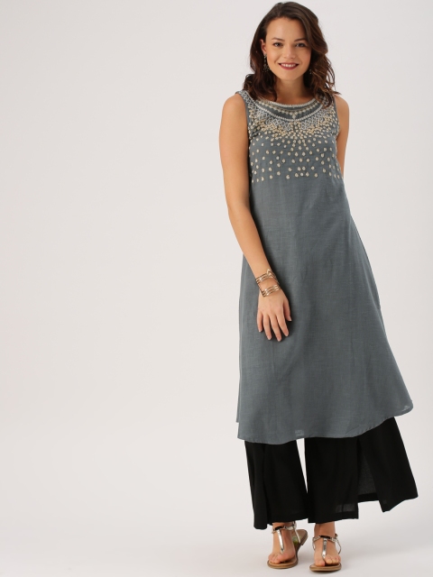 

IMARA Women Grey Yoke Design A-Line Kurta