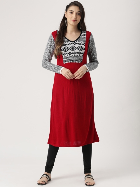 

IMARA Women Red Printed Straight Kurta