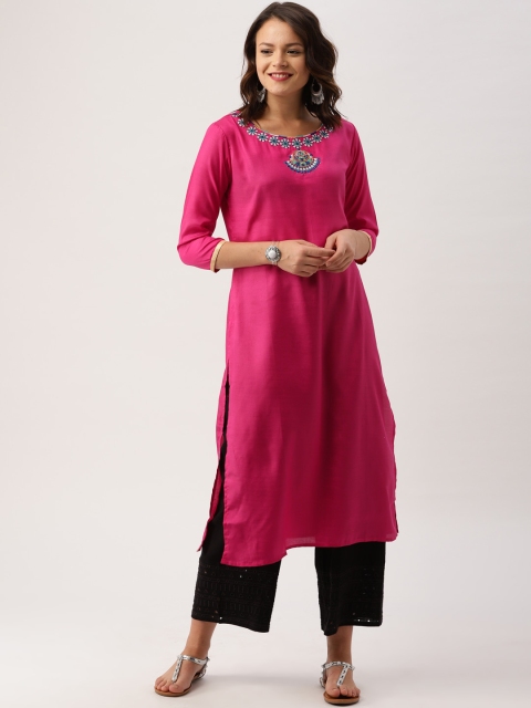 

IMARA Women Fuchsia Yoke Design Straight Kurta