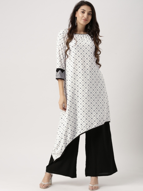 

IMARA Women White & Black Printed A-Line Kurta