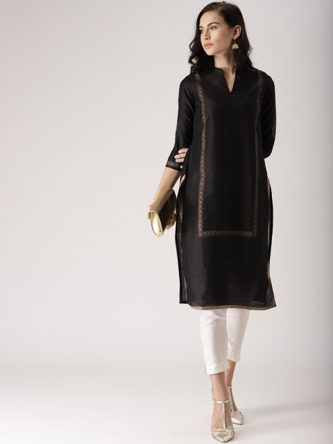 

IMARA Women Black Solid Straight Kurta