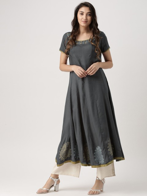 

IMARA Women Grey Printed A-Line Kurta