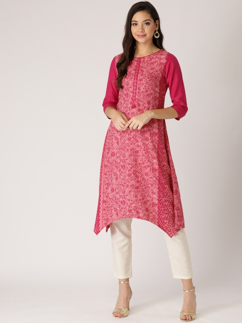 

IMARA Women Pink & Beige Printed A-Line Kurta