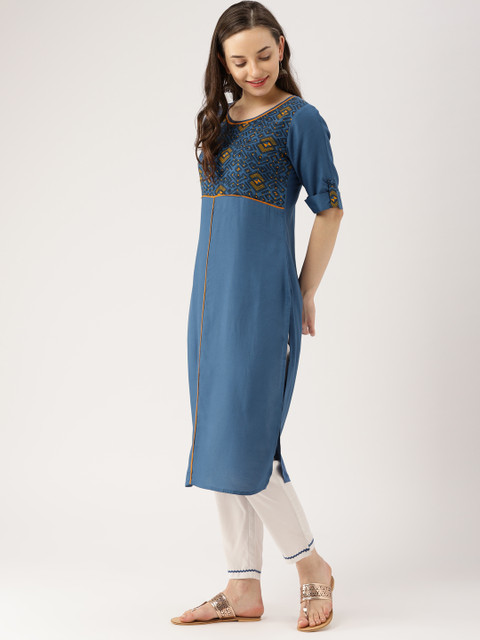 

IMARA Women Blue Printed Straight Kurta